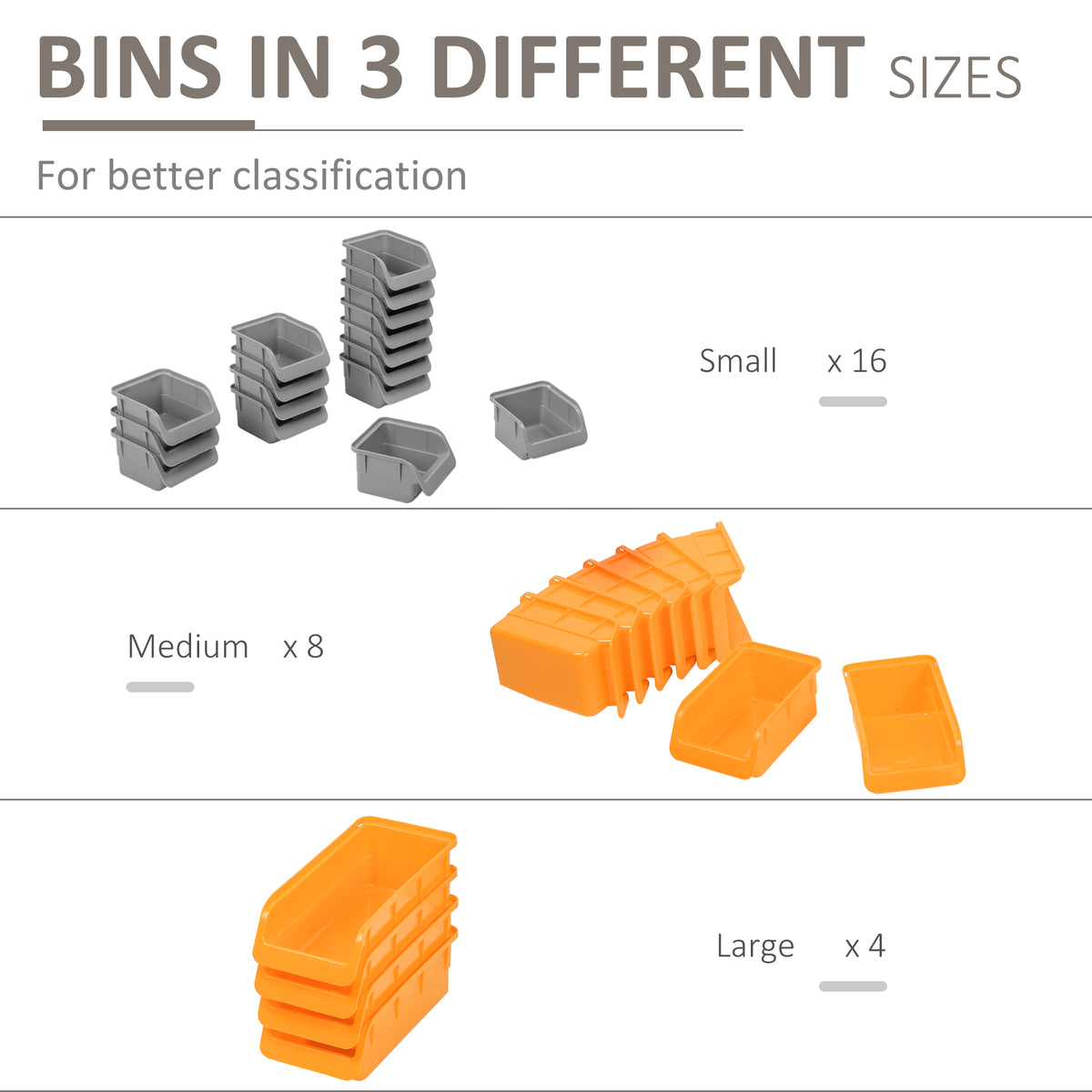 44PC Wall Mounted Storage Bins Parts Rack Kit with Storage Bins, Pegboard and Hooks, Garage Plastic Organizer, Orange