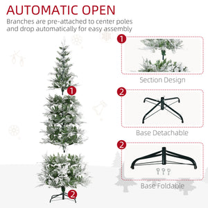 6 Feet Pencil Snow Flocked Artificial Christmas Tree with 517 Realistic Cypress Branches, Auto Open, Green – view 12