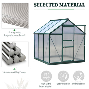 6.2' x 6.3' x 6.6' Clear Polycarbonate Greenhouse Large Walk-In Green House Garden Plants Grow Galvanized Base Aluminium Frame w/ Slide Door