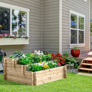 3-Tier Wood Raised Garden Bed, 47.2" x 39.4" x 21.3" Elevated Planting Box, Outdoor Vegetable Flower Container, Herb Garden Indoor Kit, Natural