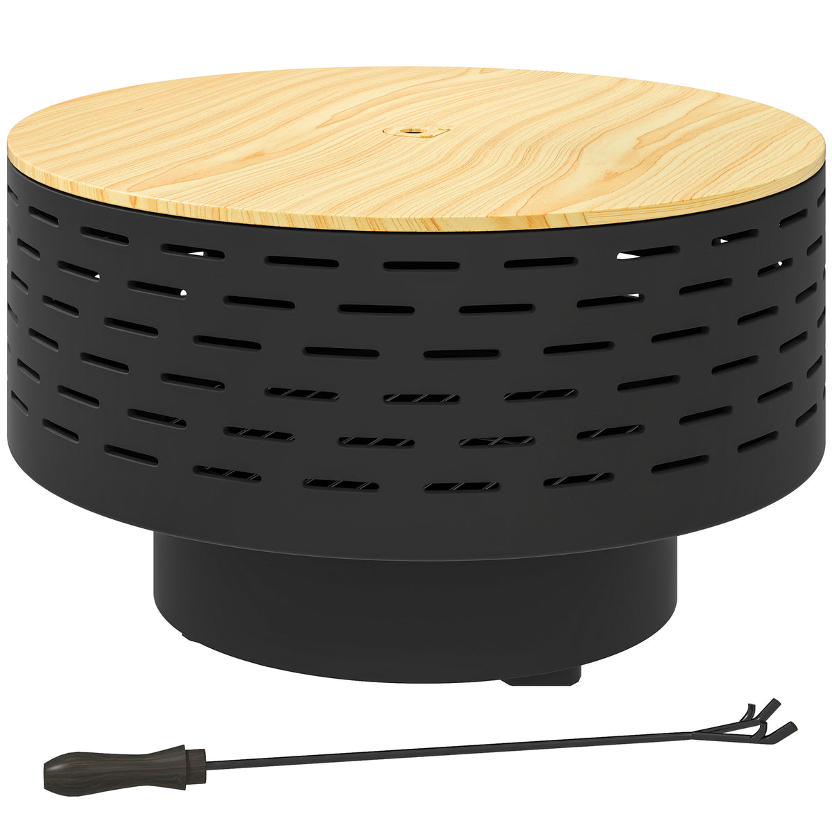3-in-1 Fire Pit Φ23.8" x 15.4" Outdoor Fire Bowl with Grill Grate, Wood-Effect Fire Basket