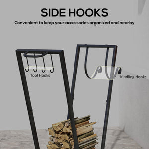 31 Inch Firewood Rack Outdoor, Heavy Duty Log Rack with Swivel Casters, Indoor Fire Wood Holders for Fireplace, Black