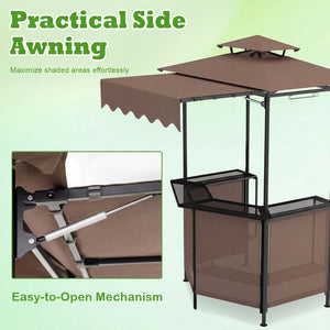 BBQ Gazebo Canopy with 4 Slatted Metal Shelves 6 Hanging Hooks and 2-Row Glass Holders-Brown view 8