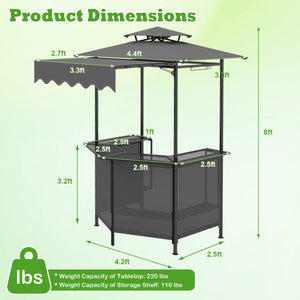 BBQ Gazebo Canopy with 4 Slatted Metal Shelves 6 Hanging Hooks and 2-Row Glass Holders-Black view 4