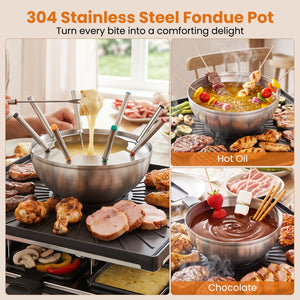 BBQ Grill with Fondue Pot Set and Adjustable Thermostats for 8 People view 5