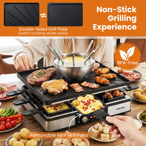 BBQ Grill with Fondue Pot Set and Adjustable Thermostats for 8 People view 6