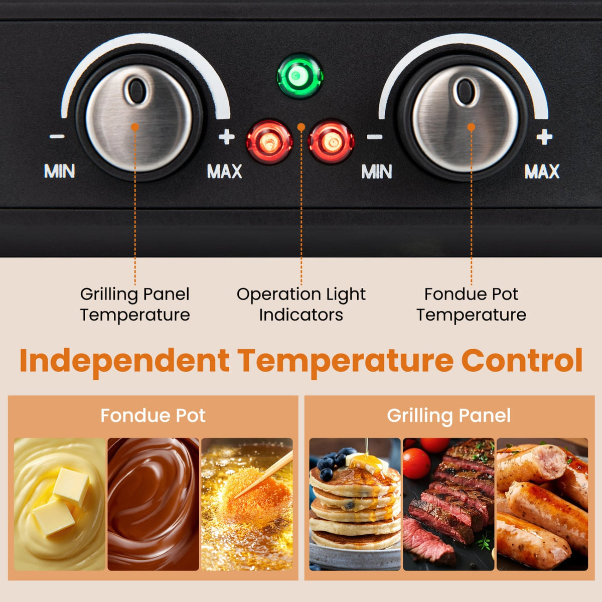 BBQ Grill with Fondue Pot Set and Adjustable Thermostats for 8 People view 7