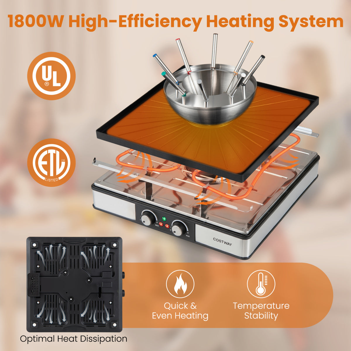 BBQ Grill with Fondue Pot Set and Adjustable Thermostats for 8 People view 8
