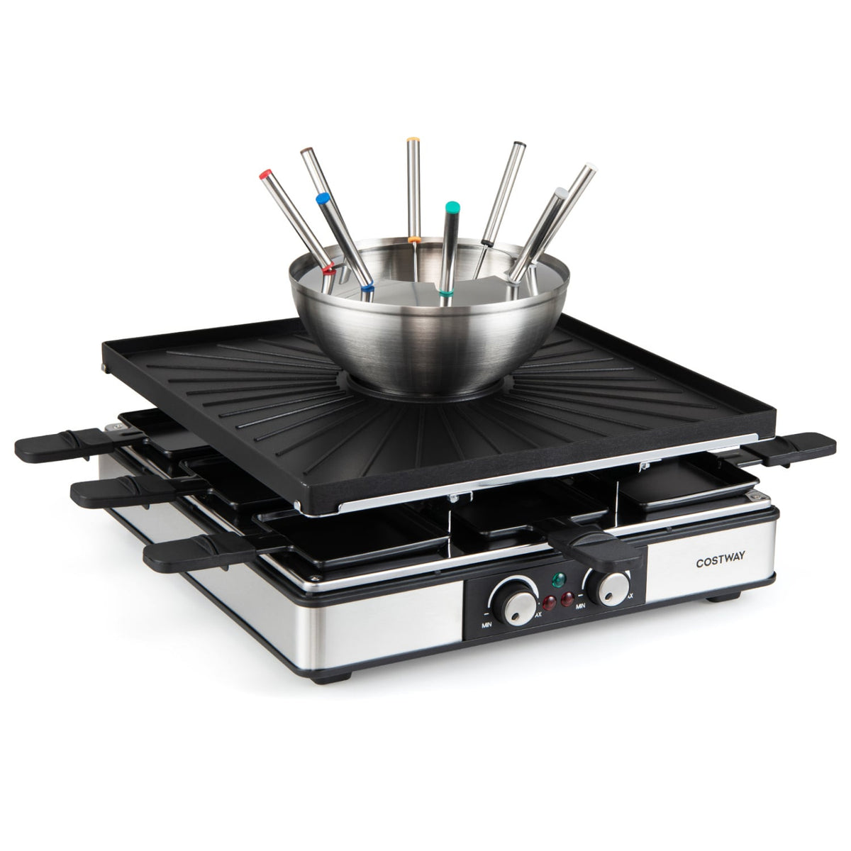 BBQ Grill with Fondue Pot Set and Adjustable Thermostats for 8 People view 3