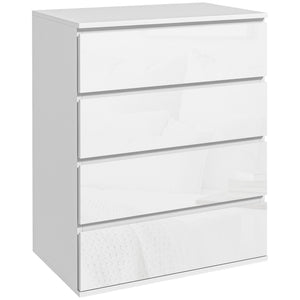 4 Drawer Cabinet, High Gloss Drawer Chest for Bedroom, Chest of Drawers with Metal Runners and Groove Handles, Black