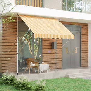 10x5ft Manual Retractable Awning, Patio Sun Shade Canopy Shelter with 5.6-9.2ft Support Pole, Water Resistant UV Protector, for Window, Door, Porch, Deck, Grey