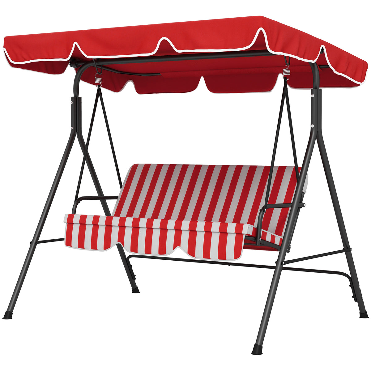 3-Seater Outdoor Porch Swing with Adjustable Canopy, Patio Swing Chair for Garden, Poolside, Backyard, Green and White