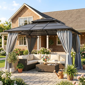 10' x 10' Outdoor Hardtop Gazebo Canopy w/ Double PC Roof, Steel Frame, Nettings – view 42