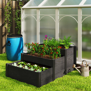 Vinyl Raised Garden Bed Kit, 3-Tier Elevated Garden Box with Open Bottom, DIY Assembly, Outdoor Raised Planter Box