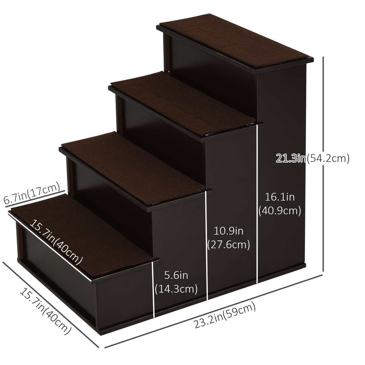 4 Levels Wooden Dog Steps Pet Stairs for High Bed, Cat Ladder for Bed Couch with Non-Slip Carpet – view 4