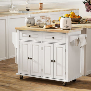 Kitchen Island with Storage, Rolling Trolley Cart with Rubber Wood Top, Spice Rack, Towel Rack, Brown Oak – view 42