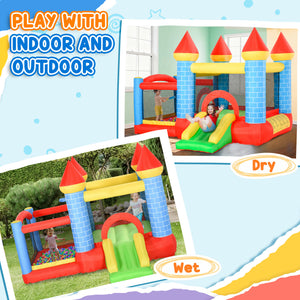 Qaba 9.2 x 9.5FT Bounce House, 4 in 1 Inflatable Bouncy Castle for Kids With Trampoline, Slide, Water Pool, Basket, Blower
