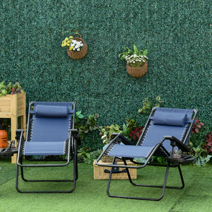 2 Piece Foldable Lounge Chair with Canopy Shade, Outdoor Zero Gravity Chair w/ Side Tray & Cup Holder – view 15