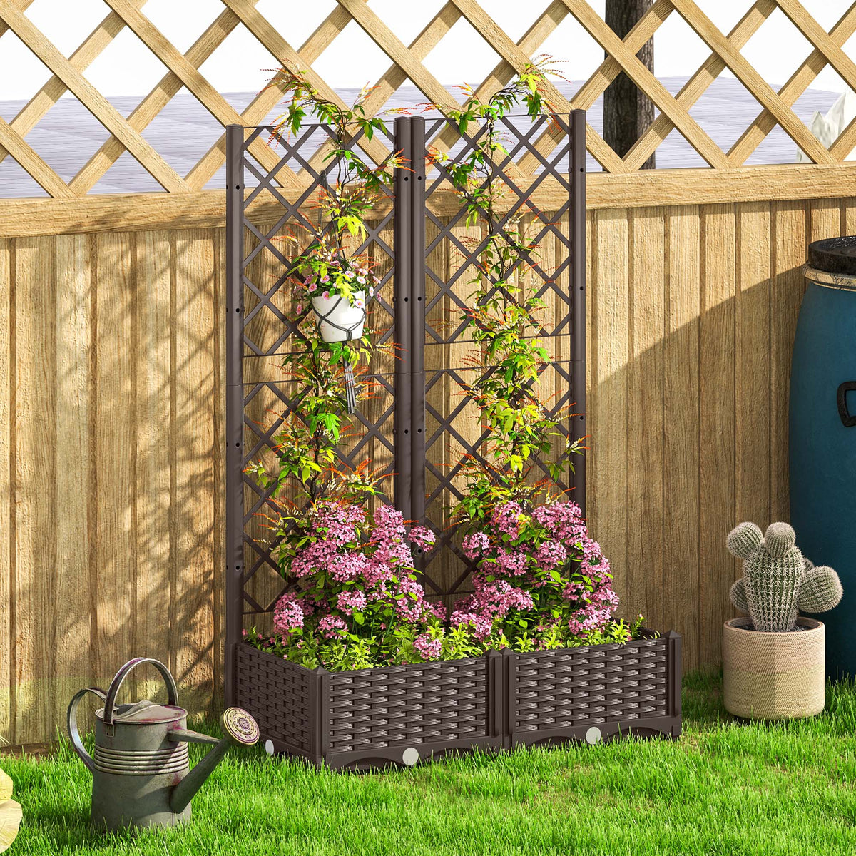 Raised Garden Bed with Trellis, Plastic Raised Flower Bed with Drainage Holes and Drain Plugs – view 13