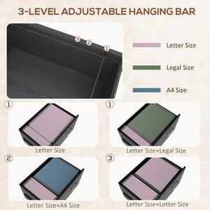 Mobile Filing Cabinet 2 Drawer File Cabinet with Key Adjustable Hanging Bar for Letter A4 and Legal Size Black