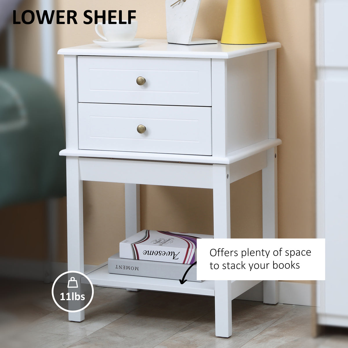 Modern Sofa Side Table, Accent End Table with Drawers and Storage Shelf – view 11
