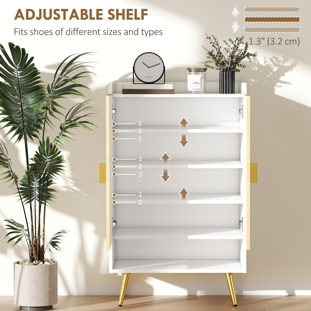Entryway Shoe Storage Cabinet, Narrow Shoe Cabinet with Adjustable Shelves and Open Shelf for 15 Pairs of – view 11