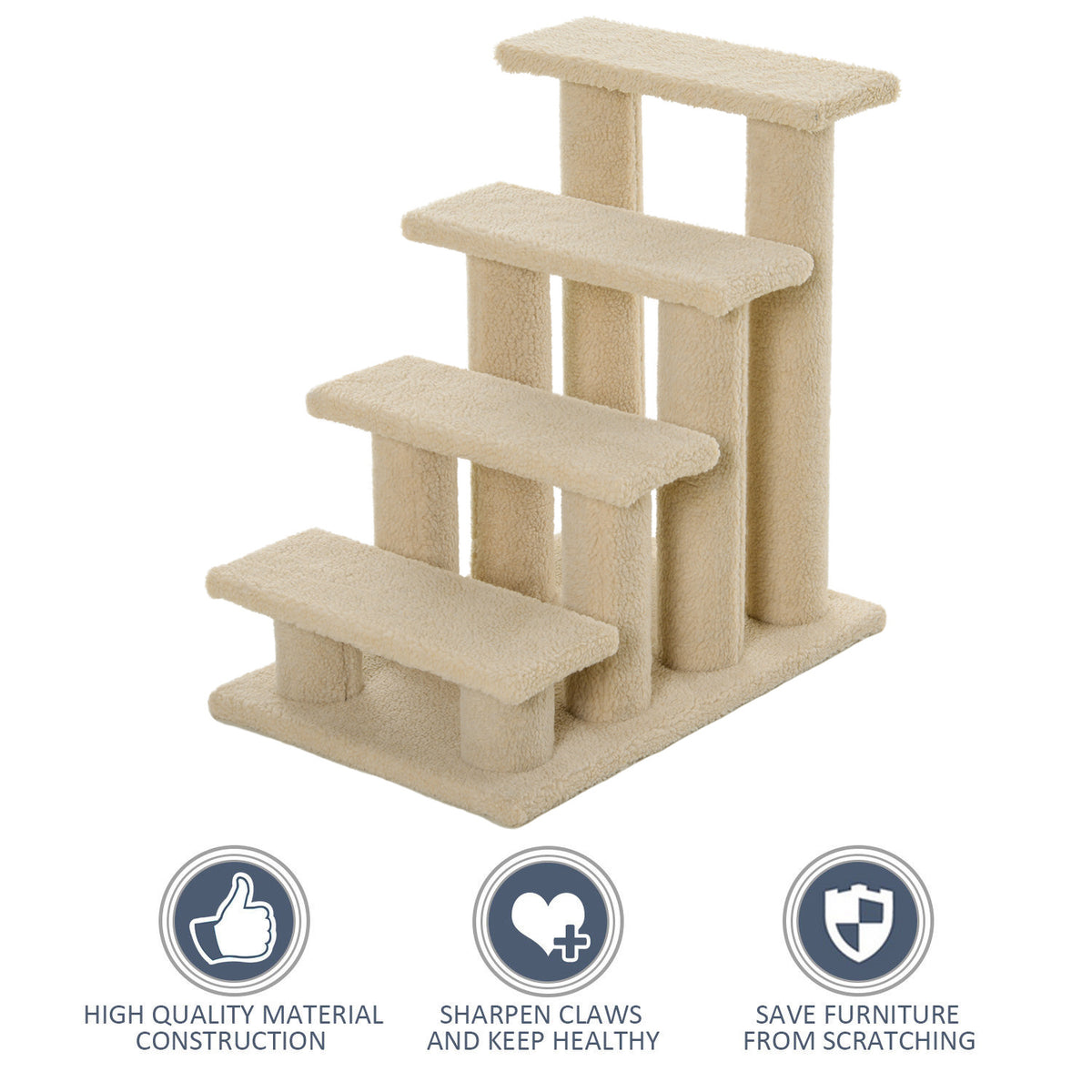 23.5" 4 Tier Pet Stairs Dog Cat Step Scratch Post Furniture, Cream White