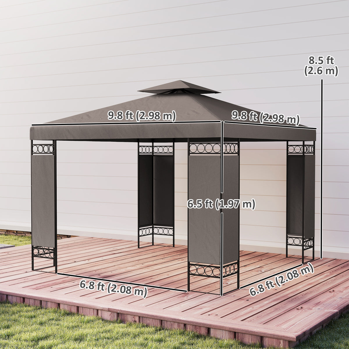 10 x 10 FT Canopy Gazebo, Double Roof Patio Gazebo with Screen Panels and Metal Frame for Deck, Backyard – view 2