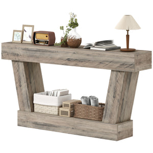 63 Inch Vintage Console Table, Narrow Entryway Table with Open Shelf for Living Room, Dark Brown