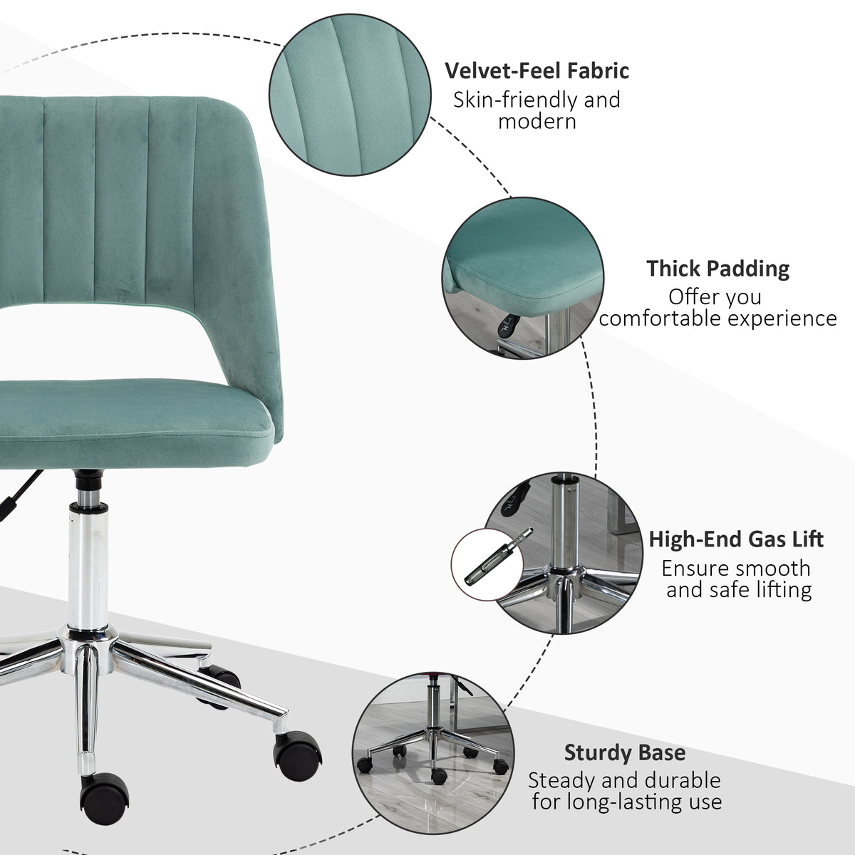 Mid Back Office Chair Velvet Fabric Swivel Scallop Shape Computer Desk Chair, Green – view 6