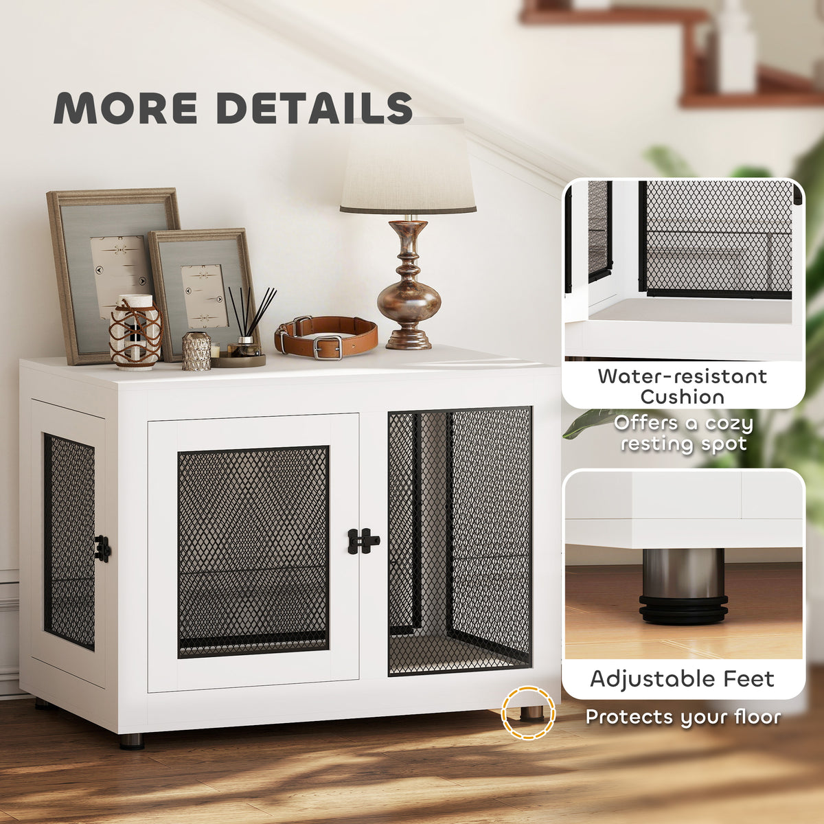Pet Crate End Table with Water-resistant Cushion or Large Medium Dogs, Black – view 13