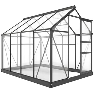 Greenhouse Garden, Green House, Outdoor Greenhouse Kit, PC Board with Sliding Door, 6.2' x 8.3' x 6.6', Grey
