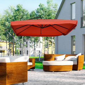 Offset Patio Umbrella with Net and Umbrella Base, Adjustable Cantilever Canopy with Cross Base, Weight Plates and 8 Ribs for Backyard, Poolside, Garden, Wine Red
