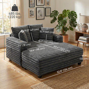 60" Chaise Lounge Chair, Oversized Upholstered Sofa Bed with Cup Holders & Pillows – view 9