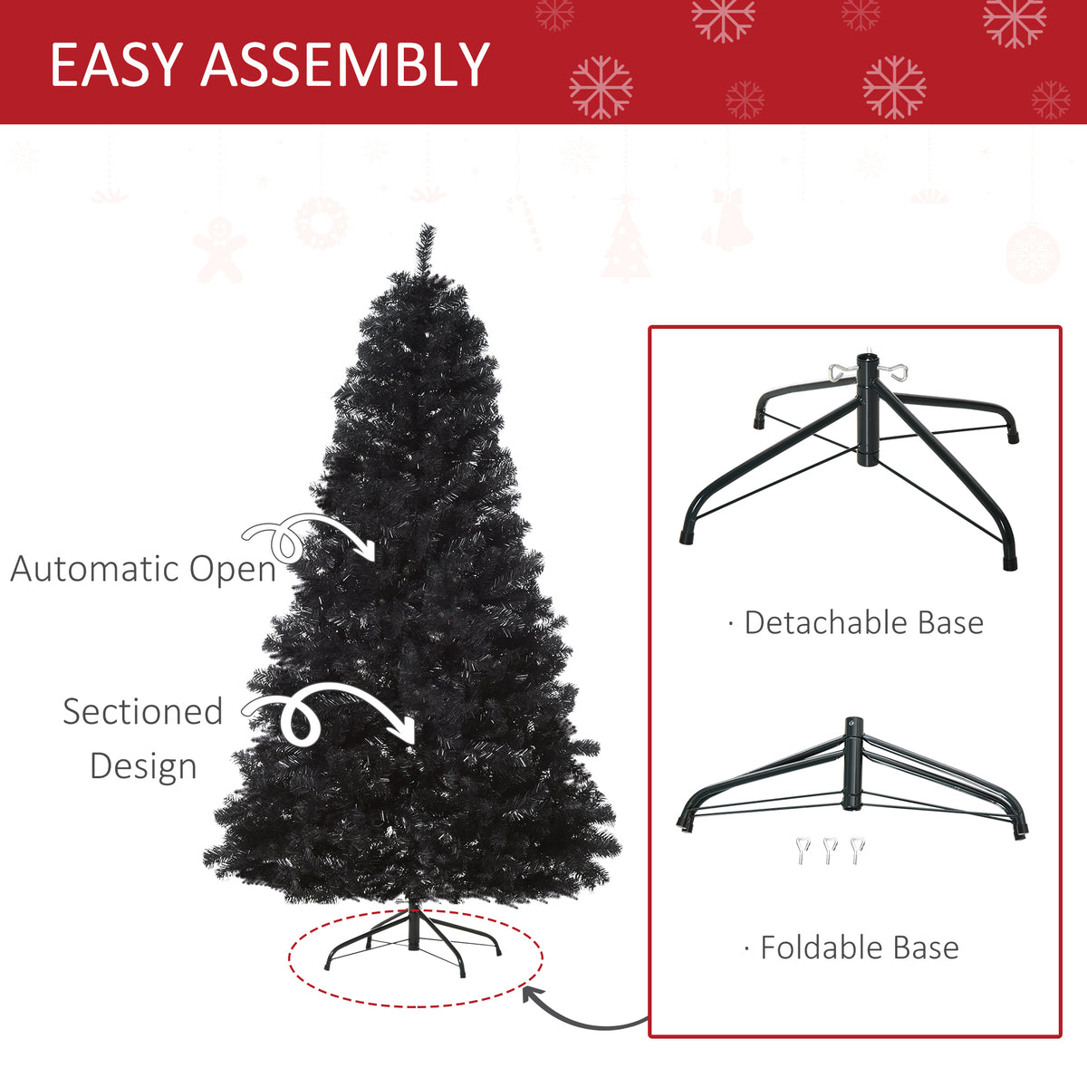 7ft Artificial Christmas Tree Holiday Home Indoor Decoration with Automatic Open, Black