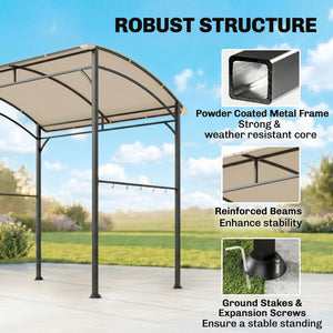 7' x 5' BBQ Grill Gazebo Tent, Garden Grill Canopy with Steel Frame and Hooks, Outdoor Sun Shade, Grey – view 19