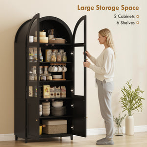 Arched Kitchen Pantry Cabinet, 71" Tall Farmhouse Kitchen Storage Cabinet with Acrylic Glass Doors, Oak – view 11