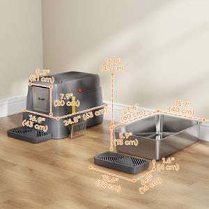 80L XL Stainless Steel Cat Litter Box for Big Cats with Flip Cover, Pull-Out Drawer Tray, High Sided – view 2