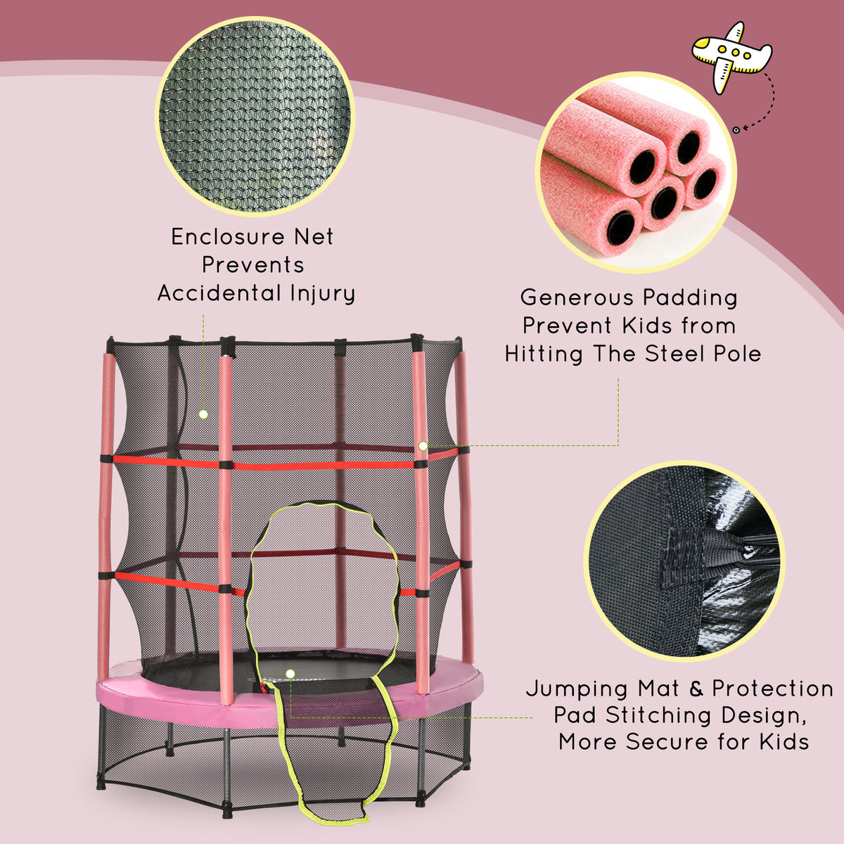 55" Kids Trampoline with Enclosure Net for Indoor/Outdoor, Trampoline for Boys and Girls Age 3-6 Years, Red – view 15