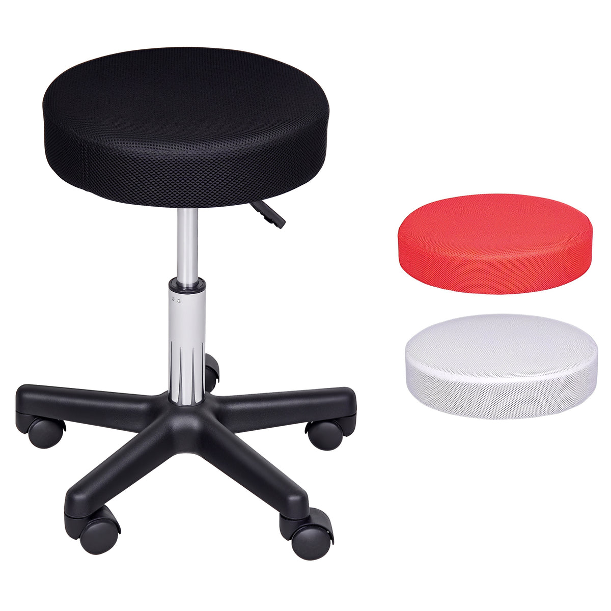 Adjustable Hydraulic Swivel Massage Salon Stool Facial Spa Tattoo Saddle Chair with 3 Changeable Seat Covers, Red/White/Black