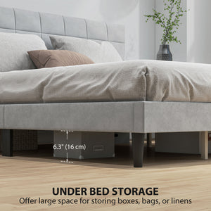 Queen Size Bed Frame with Upholstered Headboard, Modern Platform Bed Frame with Wood Slats, 1100 lbs Capacity, Cream