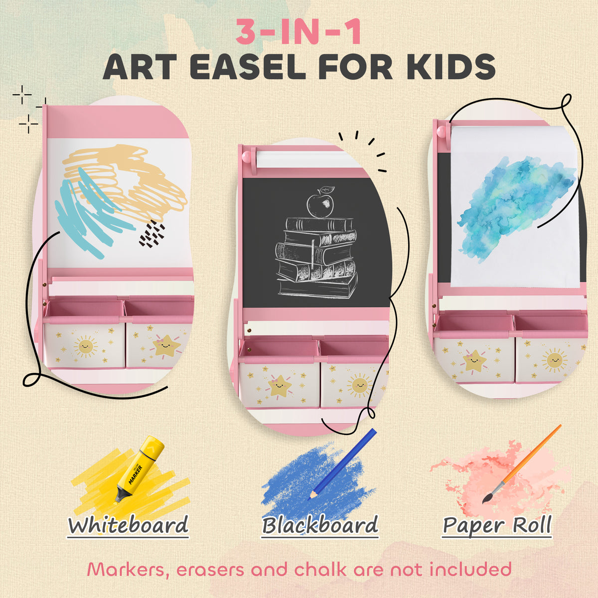 Qaba Art Easel for Kids, Double-Sided Whiteboard & Chalkboard with Paper Roll, 2 Storage Boxes, Gift for Boys, Girls