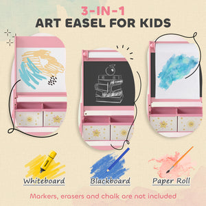 Qaba Art Easel for Kids, Double-Sided Whiteboard & Chalkboard with Paper Roll, 2 Storage Boxes, Gift for Boys, Girls