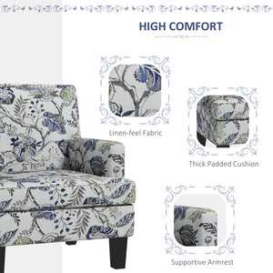 Upholstered Armchair, Mid-Century Accent Chair with Floral Pattern, Nailhead Trim for Living Room, Bedroom, Multicolour