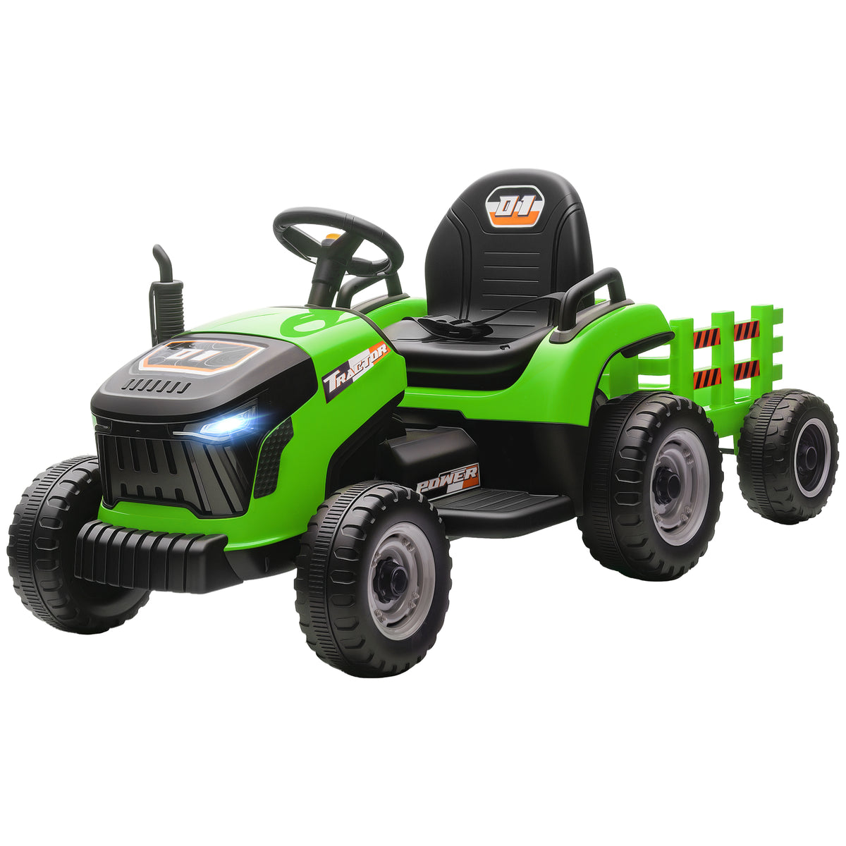 Qaba 12V Kids Ride On Tractor with Trailor, Remote Control, Music, Lights, Shifter, for Kids Ages 3-8 Years