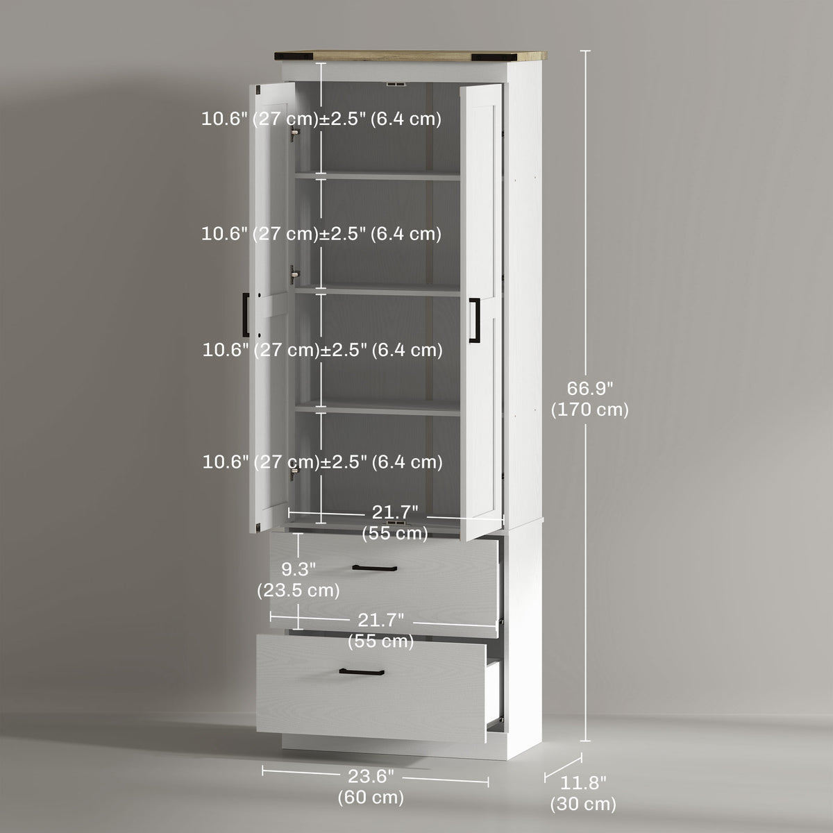67" Tall Kitchen Pantry Storage Cabinet, Kitchen Pantry Cabinet with Doors, Drawers and Adjustable Shelves – view 16