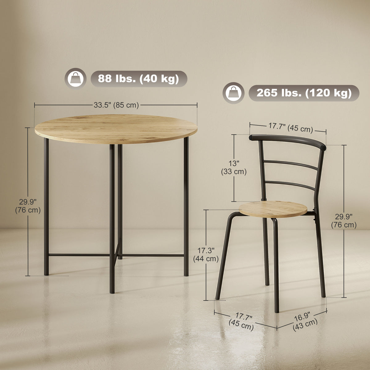 5 Piece Dining Table Set, Space Saving Round Dining Set for 4 with Metal Frame for Small Spaces – view 9