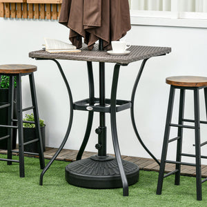 Patio Wicker Dining Table with Umbrella Hole, 34 Inch Outdoor PE Rattan Coffee Table with Plastic Board Under the Woven Table Top for Patio, Garden, Balcony, Light Grey