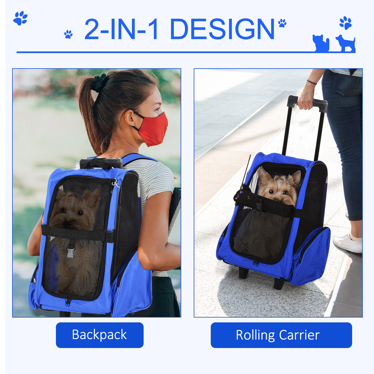 2-IN-1 Pet Luggage Box Backpack Carrier Cats Dogs w/ Handle, Rolling Wheel Grey – view 10