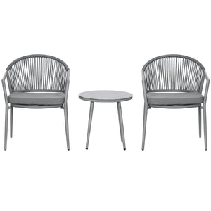 3-Piece Rattan Bistro Set, Garden Seating Group with 2 Armchairs and Coffee Table, Balcony Furniture Set, Grey
